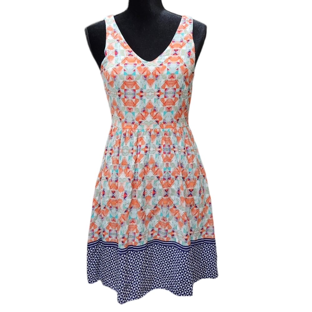 Everly V-neck Colorful Kaleidoscope Orange,White, Green, and Red Sundress